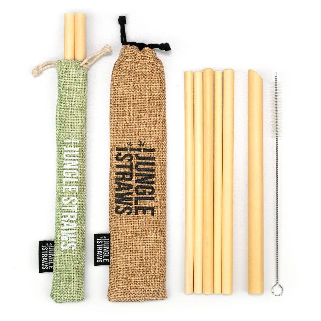 Jungle Culture - Bamboo Straws - Reusable Drinking Straw Set - Plastic-Free: Marine (Deep Green)