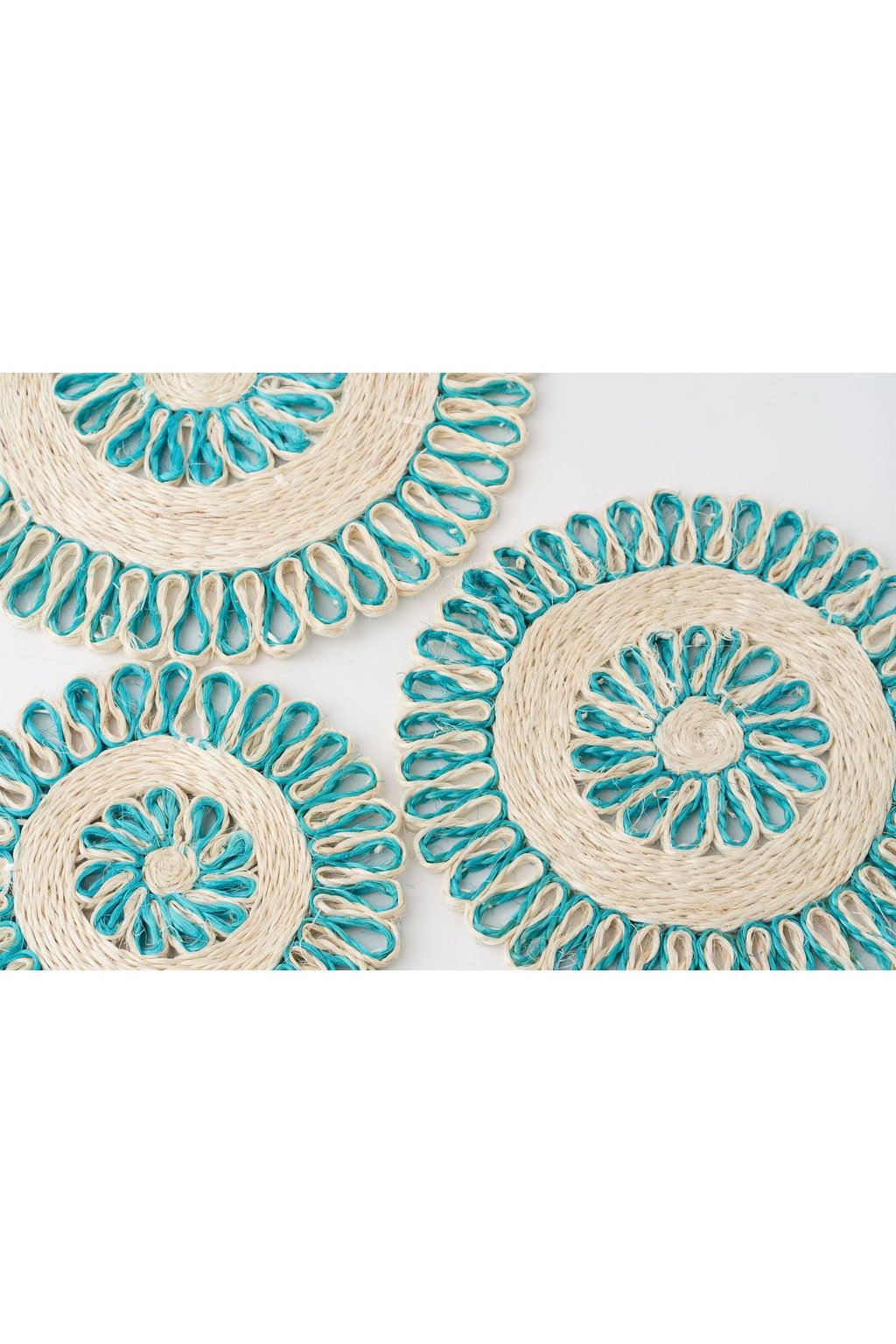 Handwoven Seagrass Placemat | Trivet | Aqua blue
