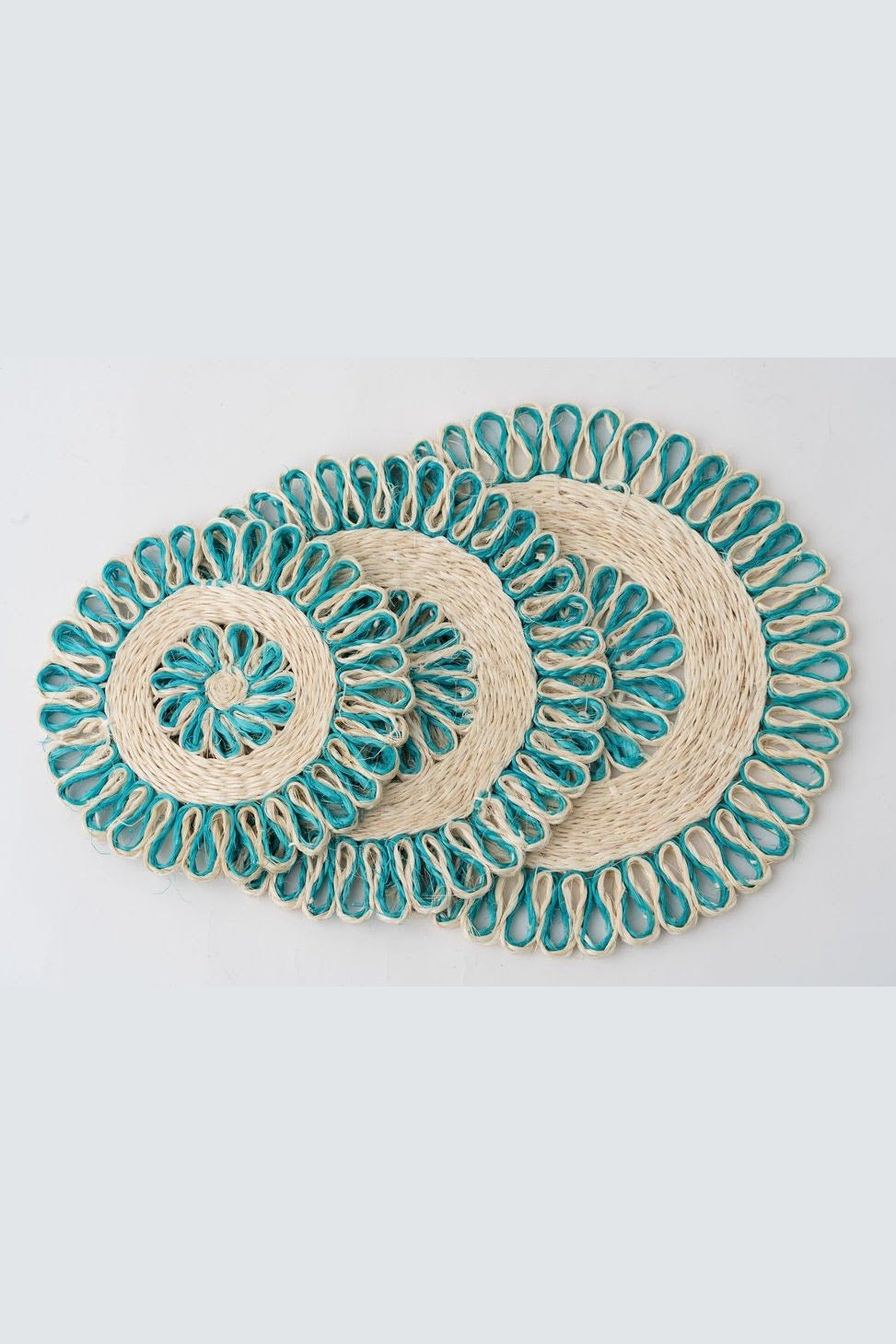 Handwoven Seagrass Placemat | Trivet | Aqua blue