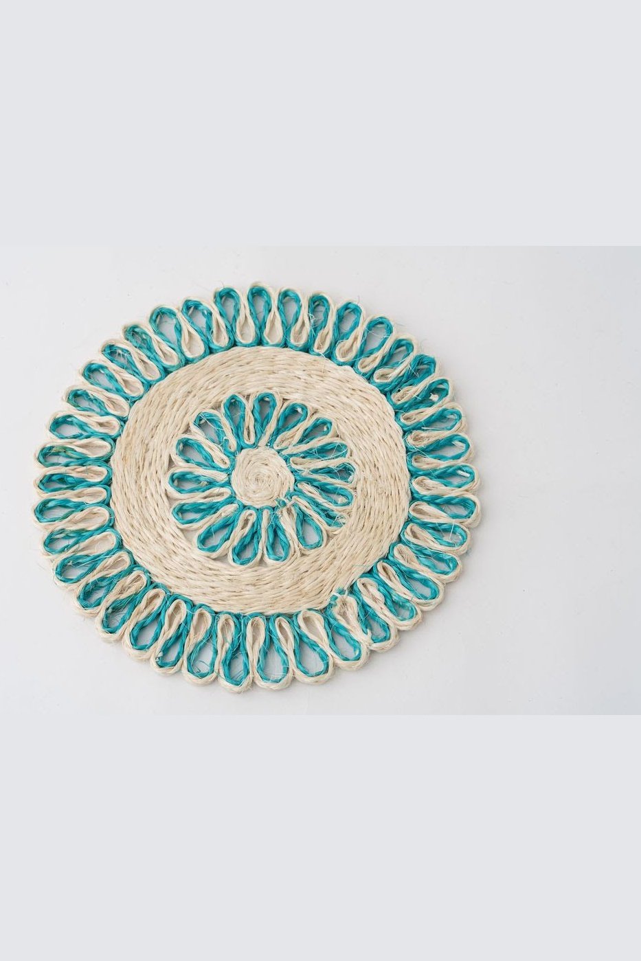 Handwoven Seagrass Placemat | Trivet | Aqua blue