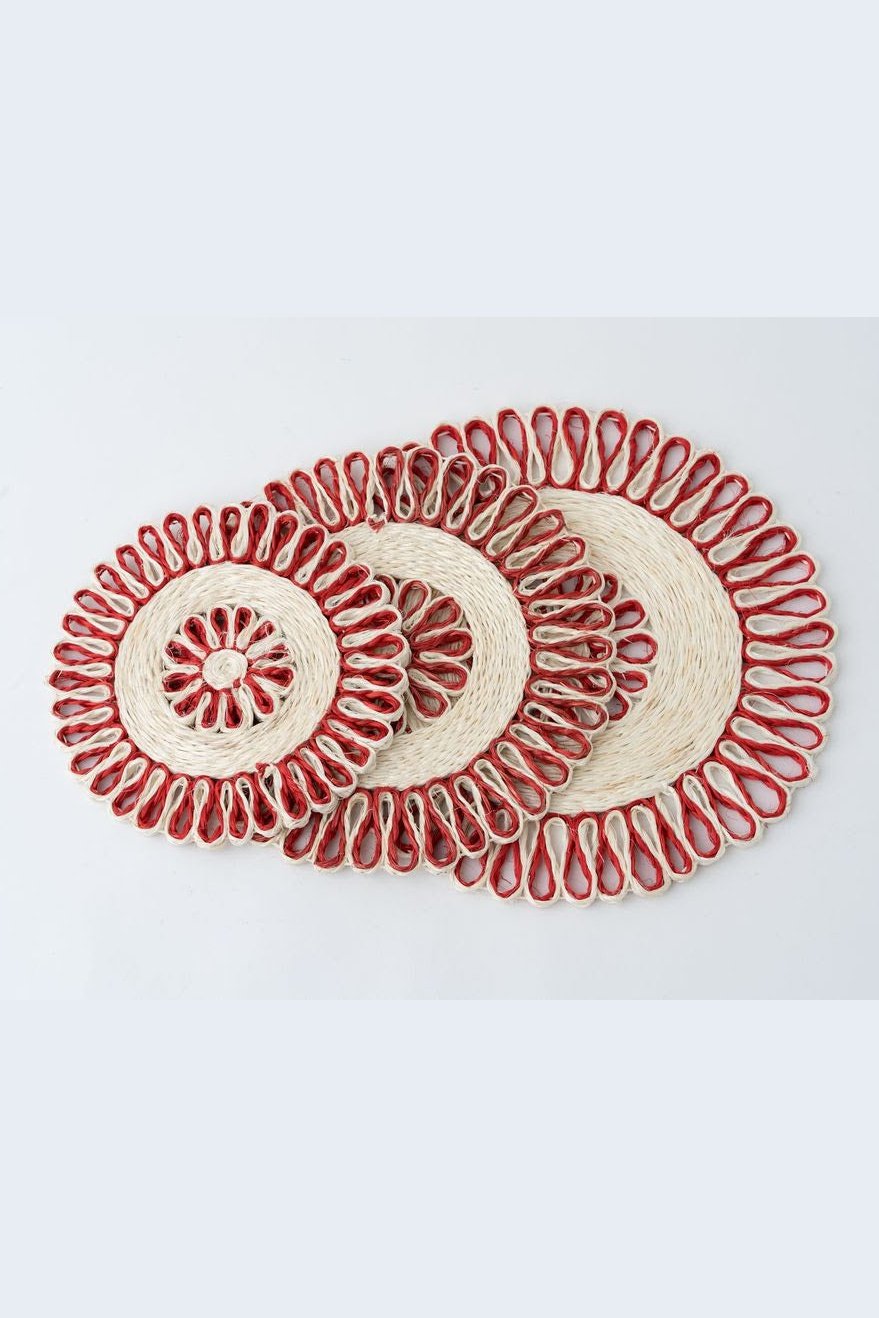 Handwoven Seagrass Placemat  | Trivet |  Red