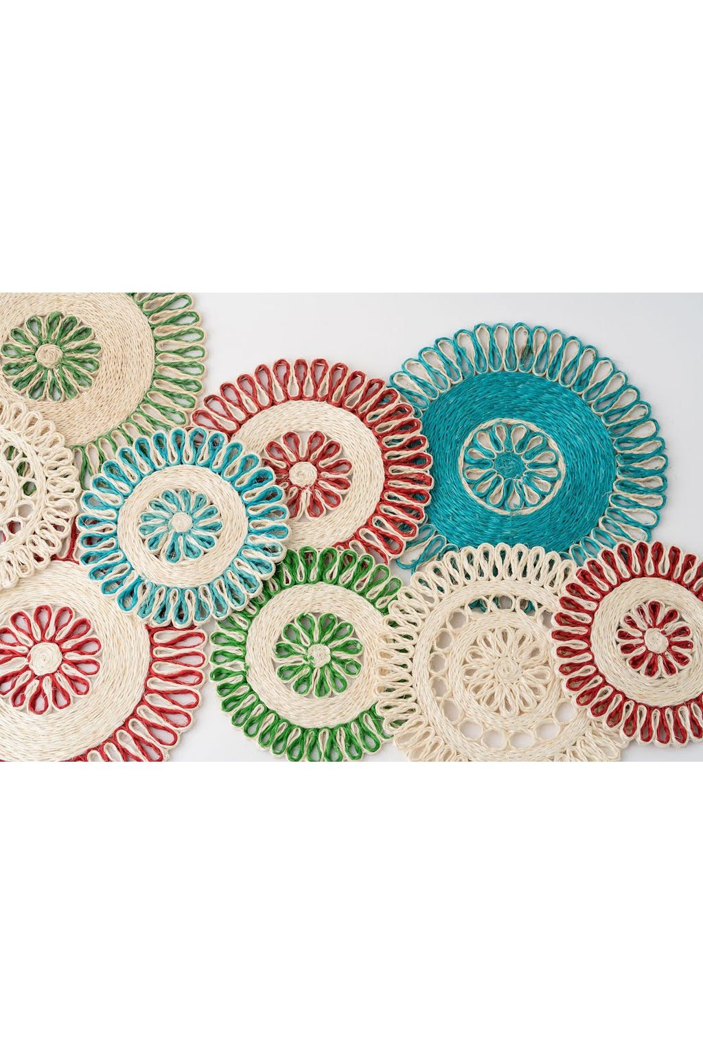 Handwoven Seagrass Placemat | Trivet | Aqua blue