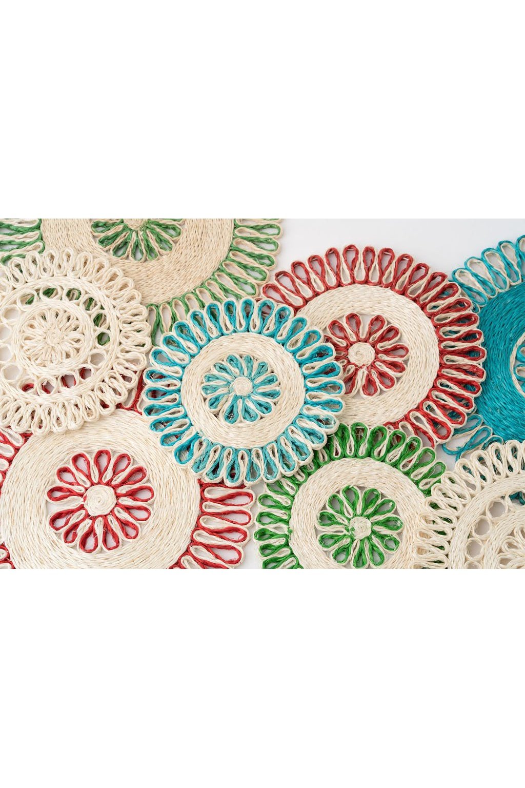 Handwoven Seagrass Placemat | Trivet | Aqua blue