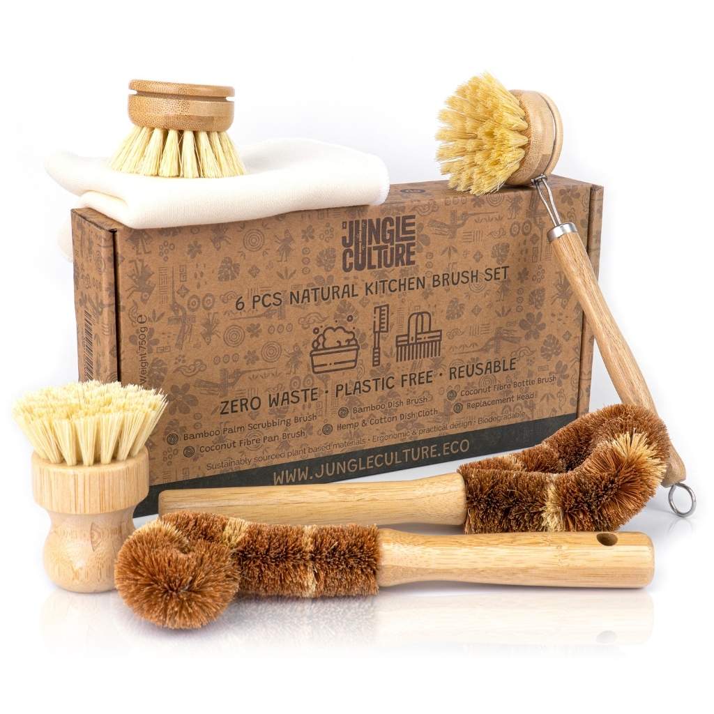 Jungle Culture - Bamboo Dish Brush Set | Eco-friendly Washing Up Brushes: Bamboo Dish Brush Set (FULL SET)