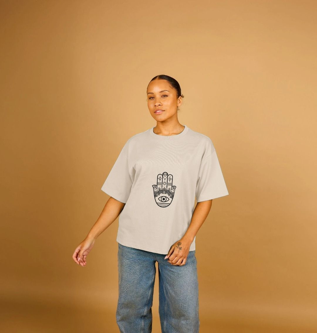 HAMSA / EVIL EYE SYMBOL Yoga Oversized T-shirt | White T-Shirt