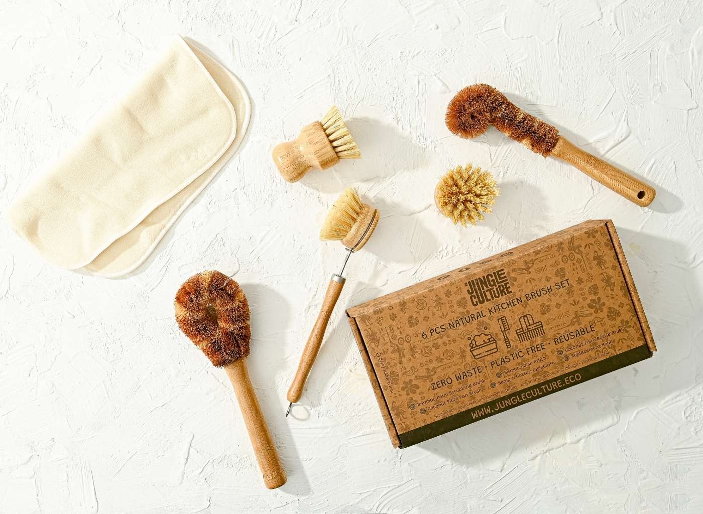 Jungle Culture - Bamboo Dish Brush Set | Eco-friendly Washing Up Brushes: Bamboo Dish Brush Set (FULL SET)