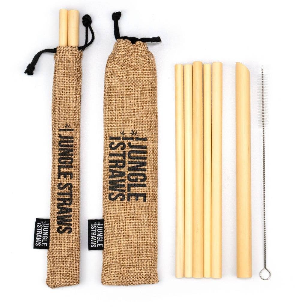 Jungle Culture - Bamboo Straws - Reusable Drinking Straw Set - Plastic-Free: Berry (Red)