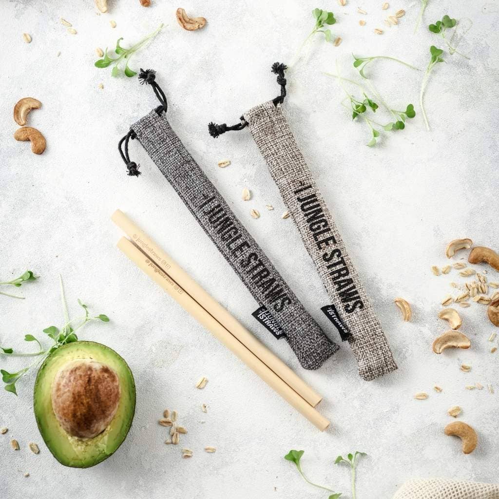 Jungle Culture - Bamboo Straws - Reusable Drinking Straw Set - Plastic-Free: Slate (Dark Grey)