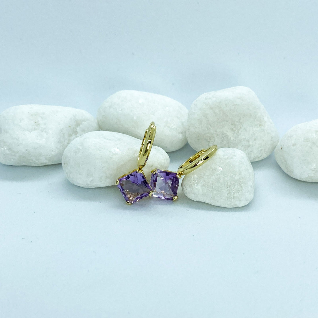 Amethyst 8mm Square Earrings in Yellow Gold Plated Silver | Stargaze Petite Collection