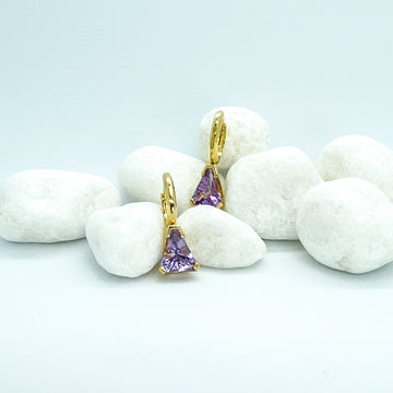 Amethyst Trillion Cut Earrings in Plated Yellow Gold in Silver | Stargaze Earrings