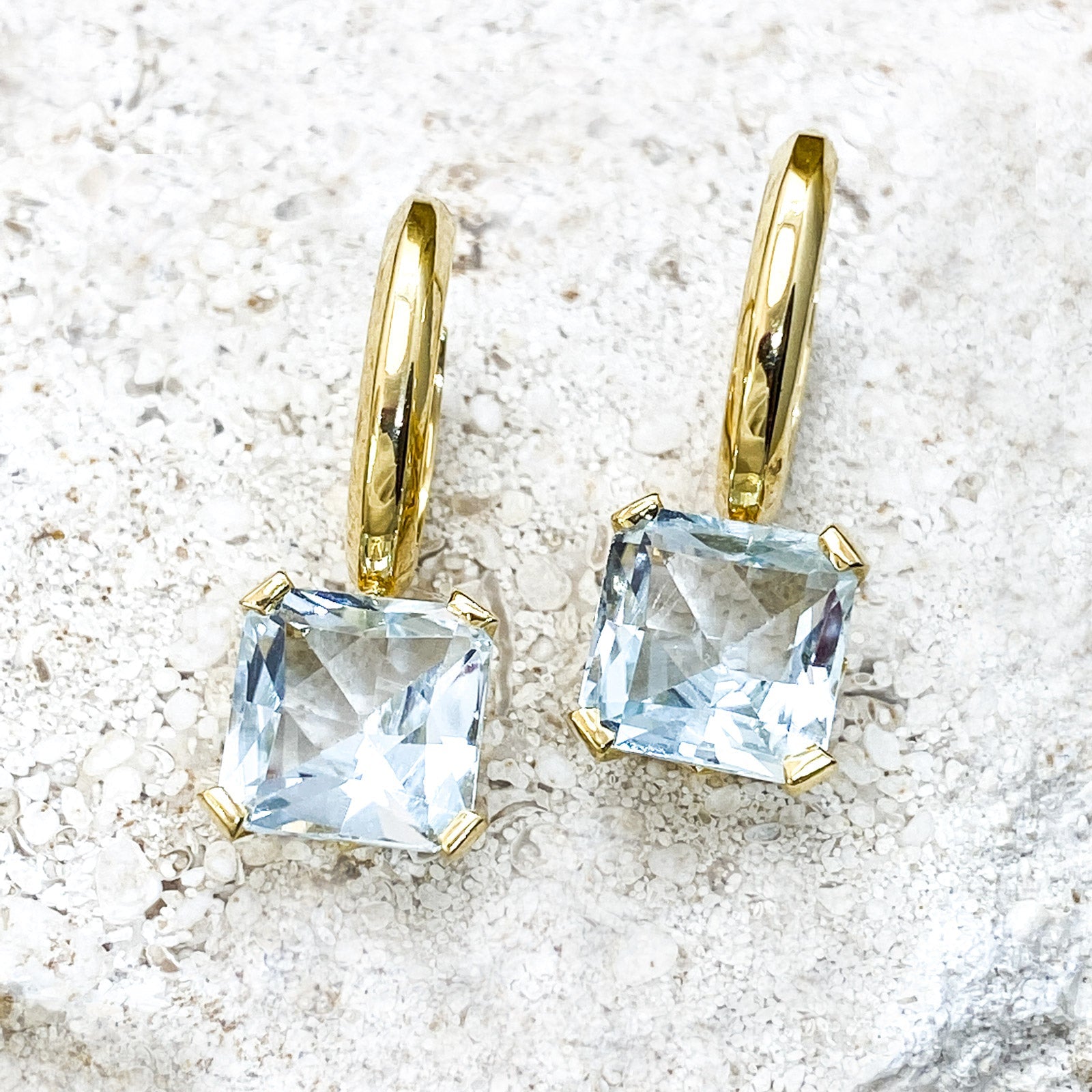 Asscher Cut White Topaz Plated Yellow Gold Silver Earrings | Stargaze Collection