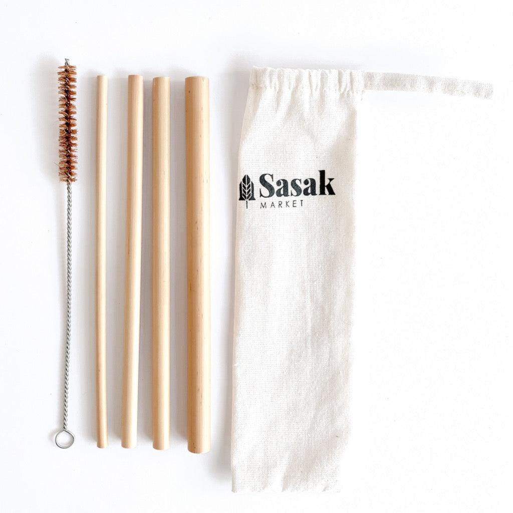 Bamboo Straws, Set of 4 with a Cleaner Set