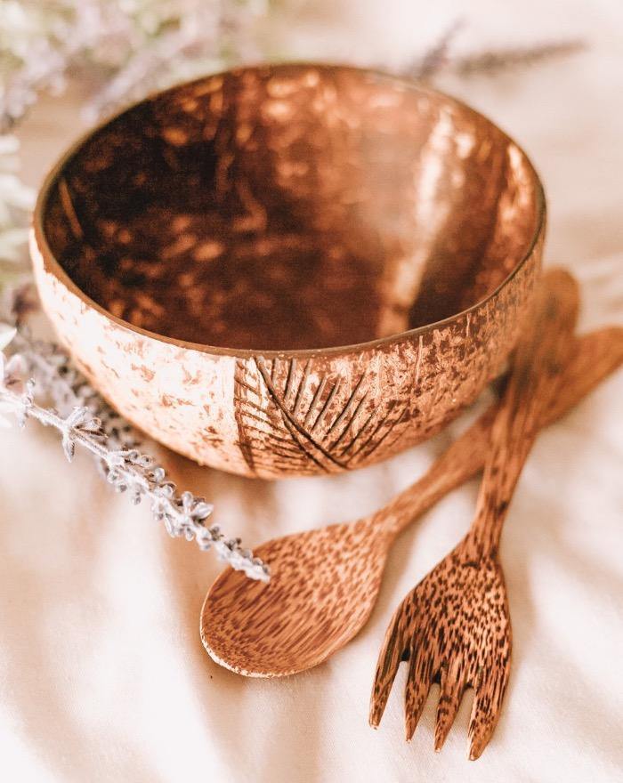 Coconut Shell Bowls + Cutlery Set | Biodegradable Kitchenware