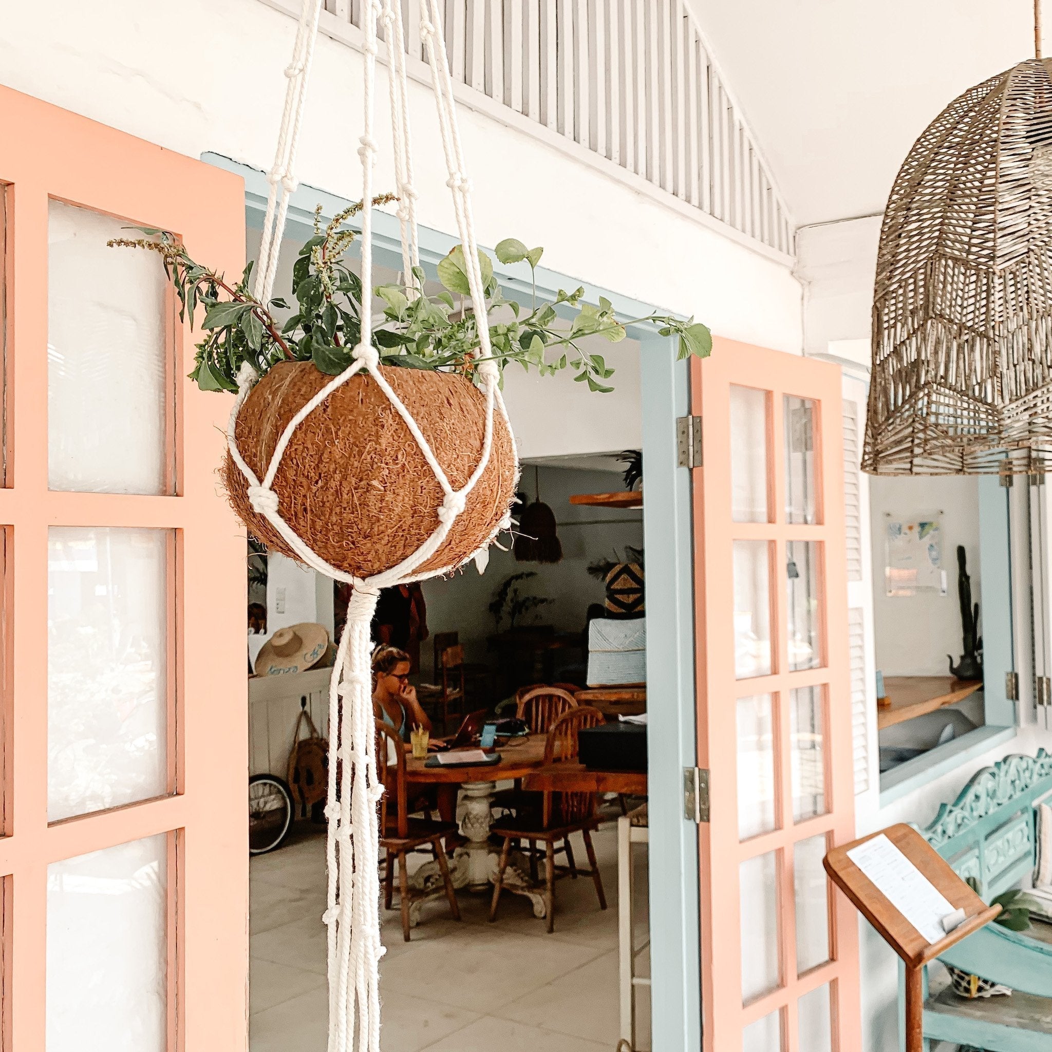 Macrame + Coconut Plant Hanger - Melati