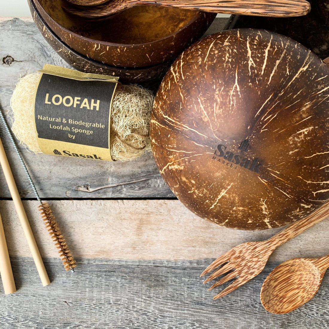 Eco-friendly Kitchenware Gift Set: Coconut+Bamboo+Loofah