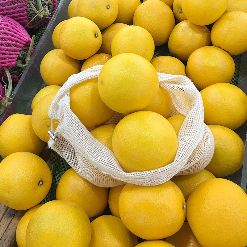 Natural Cotton Vegetable Fruit Mesh Net Bag 3pcs