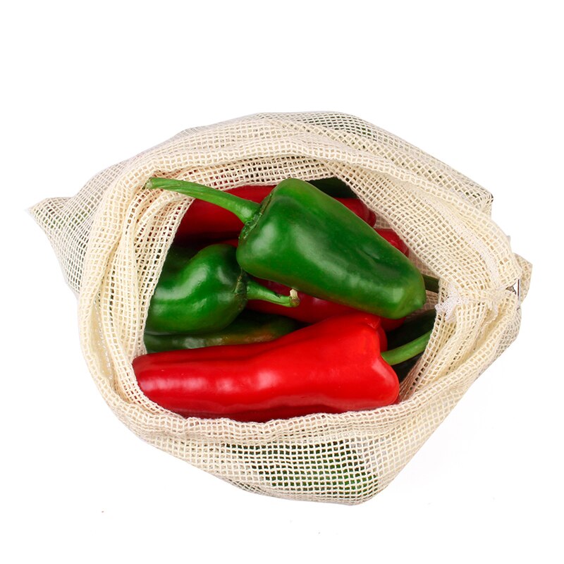 Natural Cotton Vegetable Fruit Mesh Net Bag 3pcs
