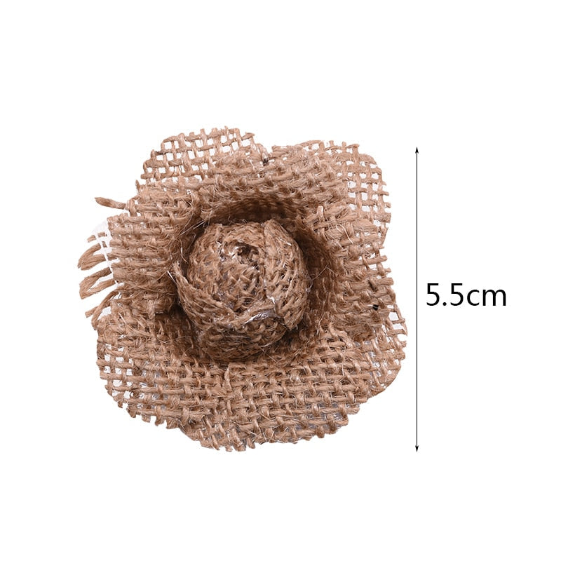 Jute Burlap Rose Eco-Friendly Artificial Flowers Hessian Ribbon Bow