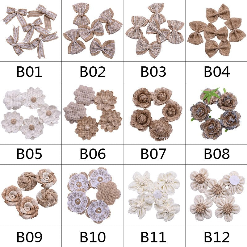 Jute Burlap Rose Eco-Friendly Artificial Flowers Hessian Ribbon Bow