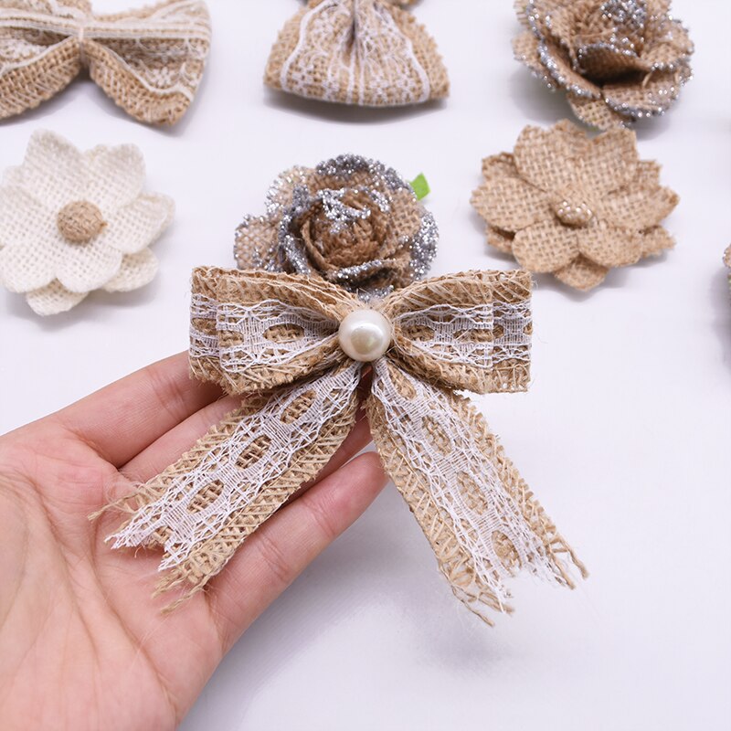 Jute Burlap Rose Eco-Friendly Artificial Flowers Hessian Ribbon Bow
