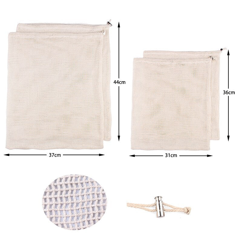 Natural Cotton Vegetable Fruit Mesh Net Bag 3pcs