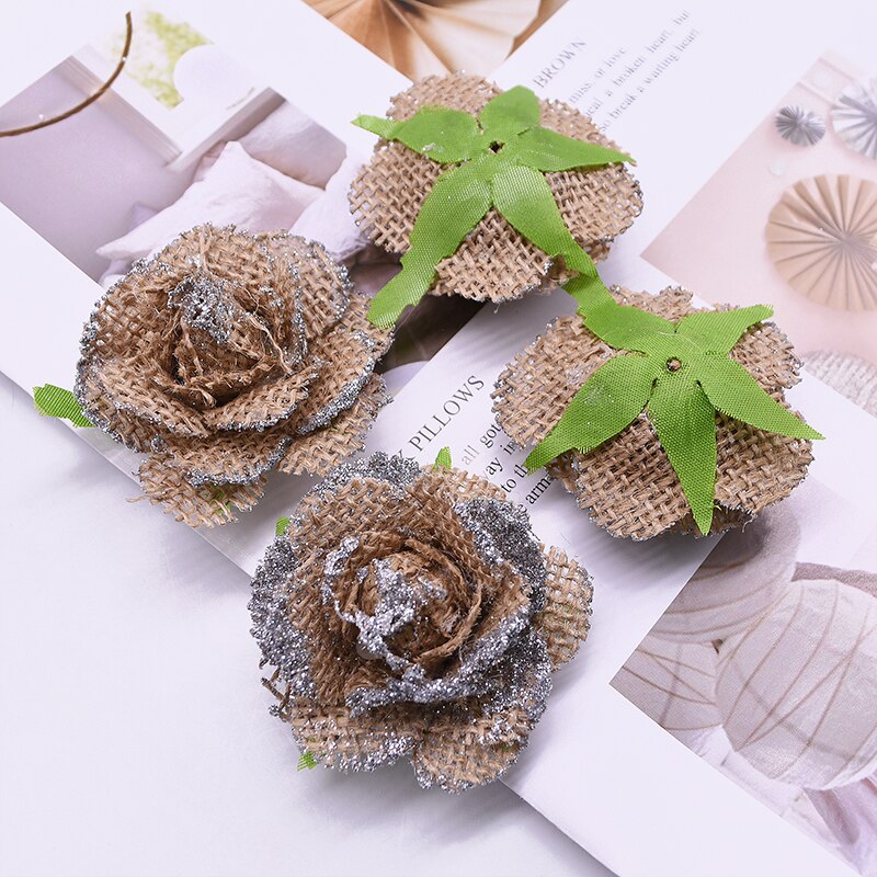 Jute Burlap Rose Eco-Friendly Artificial Flowers Hessian Ribbon Bow