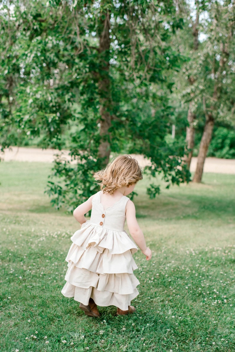 Maxi Ruffle Flower Girl's Linen Dress