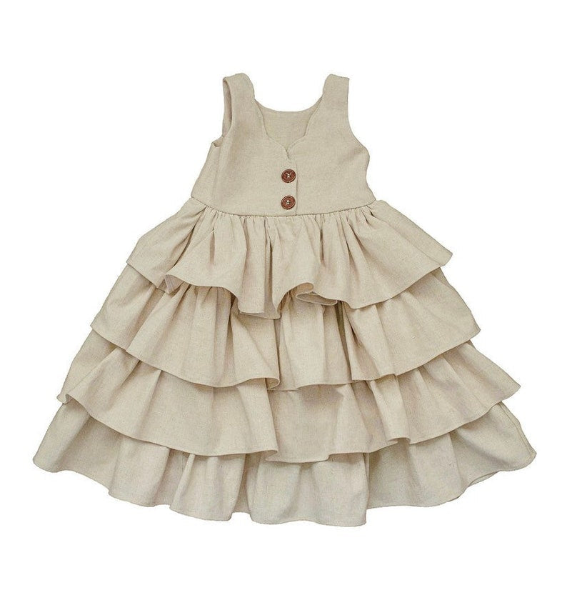 Maxi Ruffle Flower Girl's Linen Dress