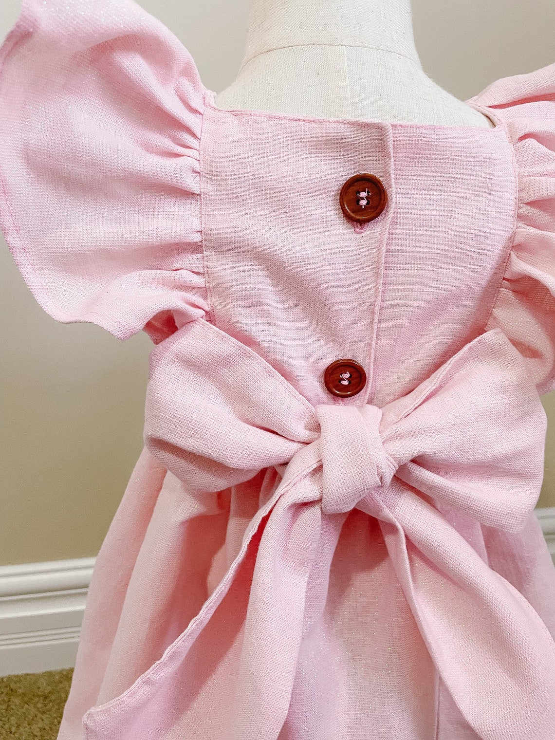Pinafore Linen Girl's Dress with a Bow. Made in Canada by Oakley Rae Handmade