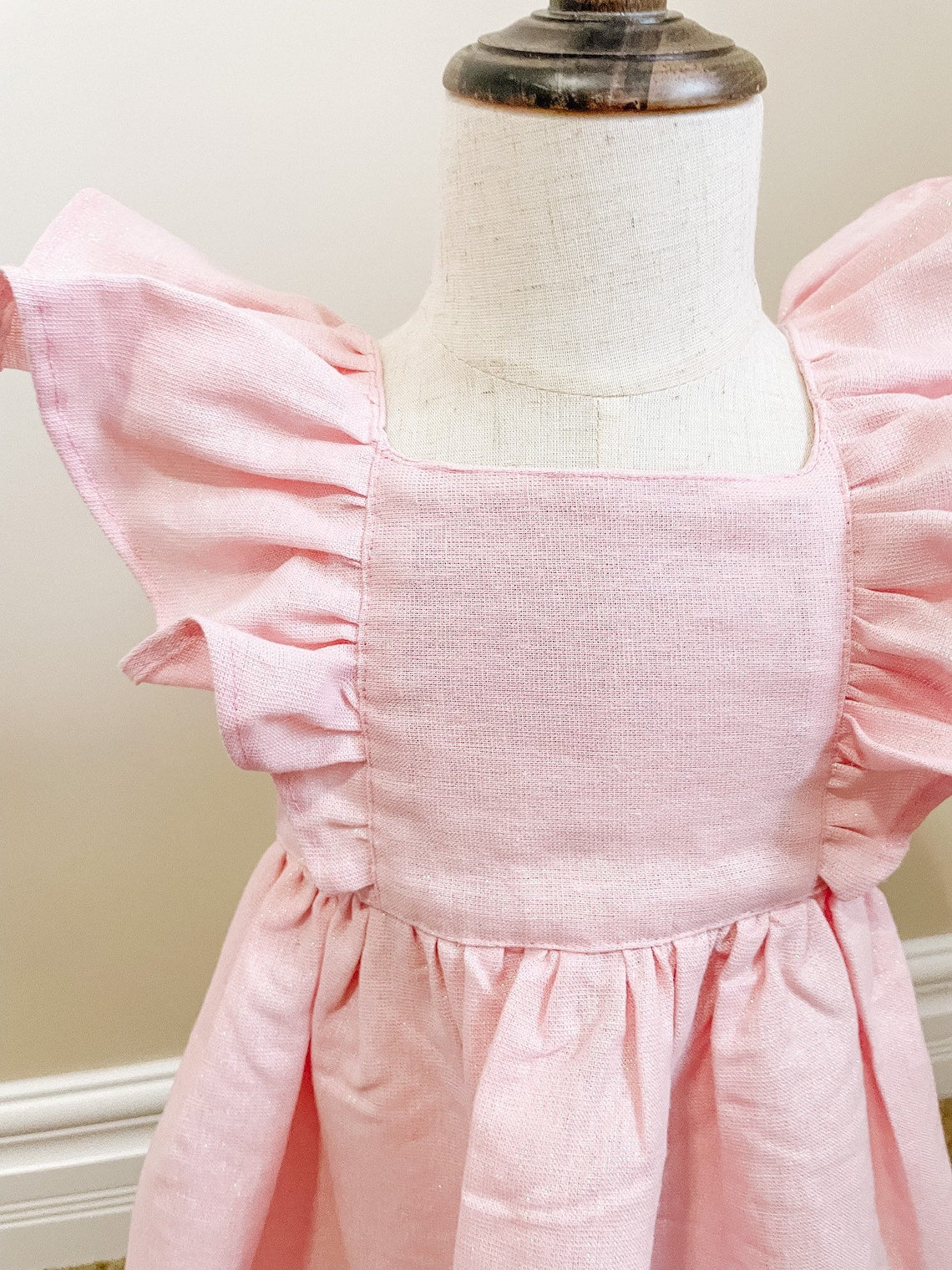 Pinafore Linen Girl's Dress with a Bow. Made in Canada by Oakley Rae Handmade