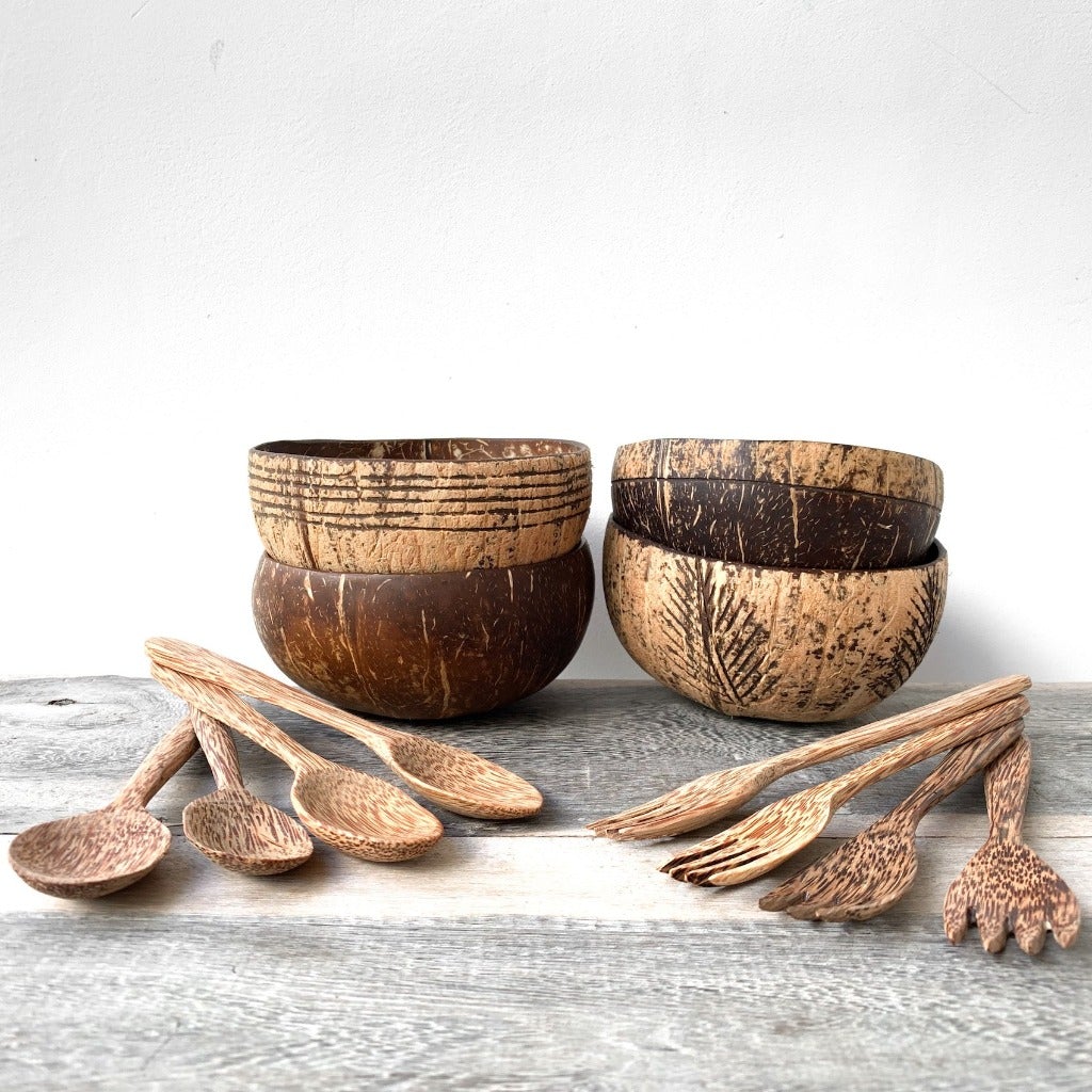 Coconut Shell Bowls + Cutlery Set | Biodegradable Kitchenware