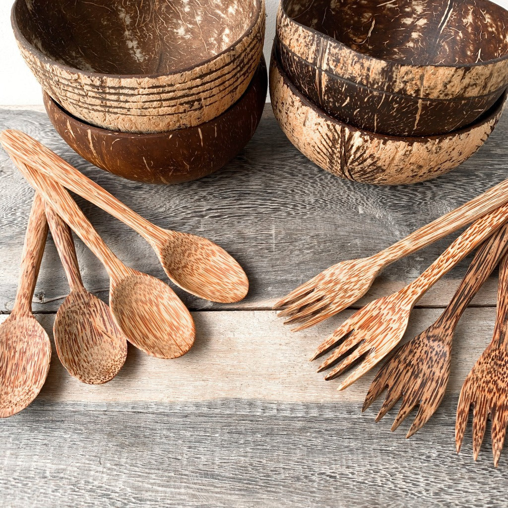 Coconut Shell Bowls + Cutlery Set | Biodegradable Kitchenware