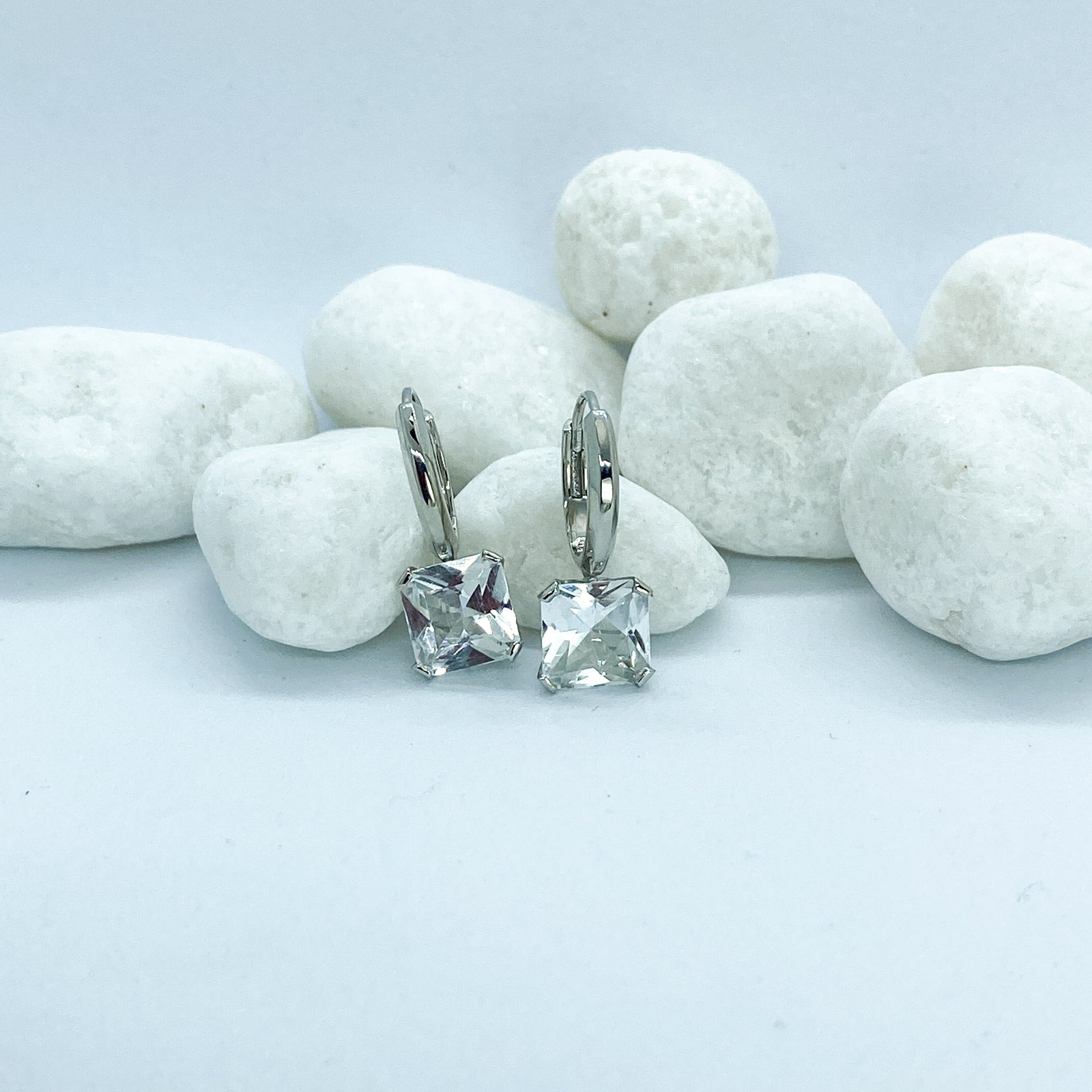 White Topaz Square Gemstone Earrings | Stargaze Petite Asscher Collection