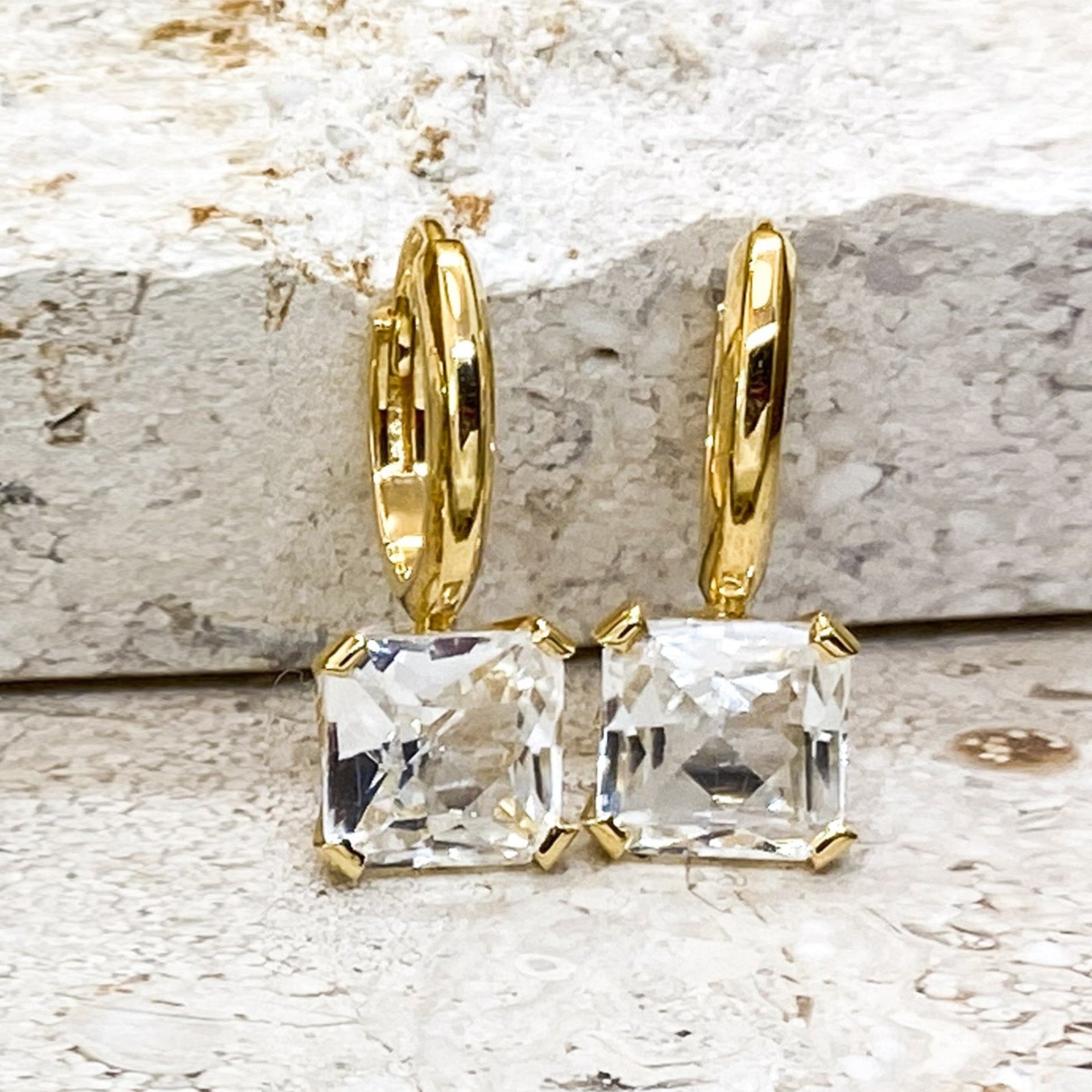 White Topaz Square Gemstone Earrings | Stargaze Petite Asscher Collection