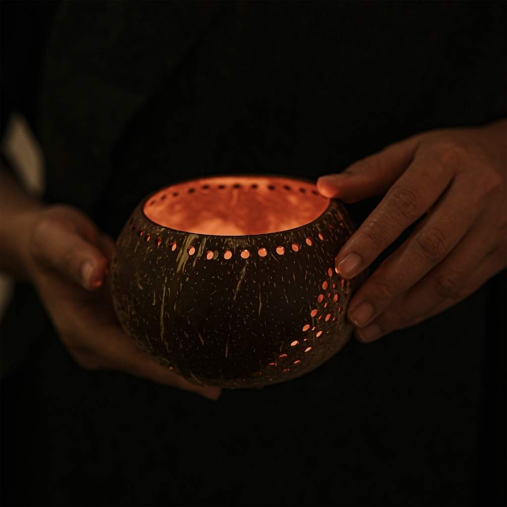 Tea Light Holder Set- Handmade Natural Coconut Shell