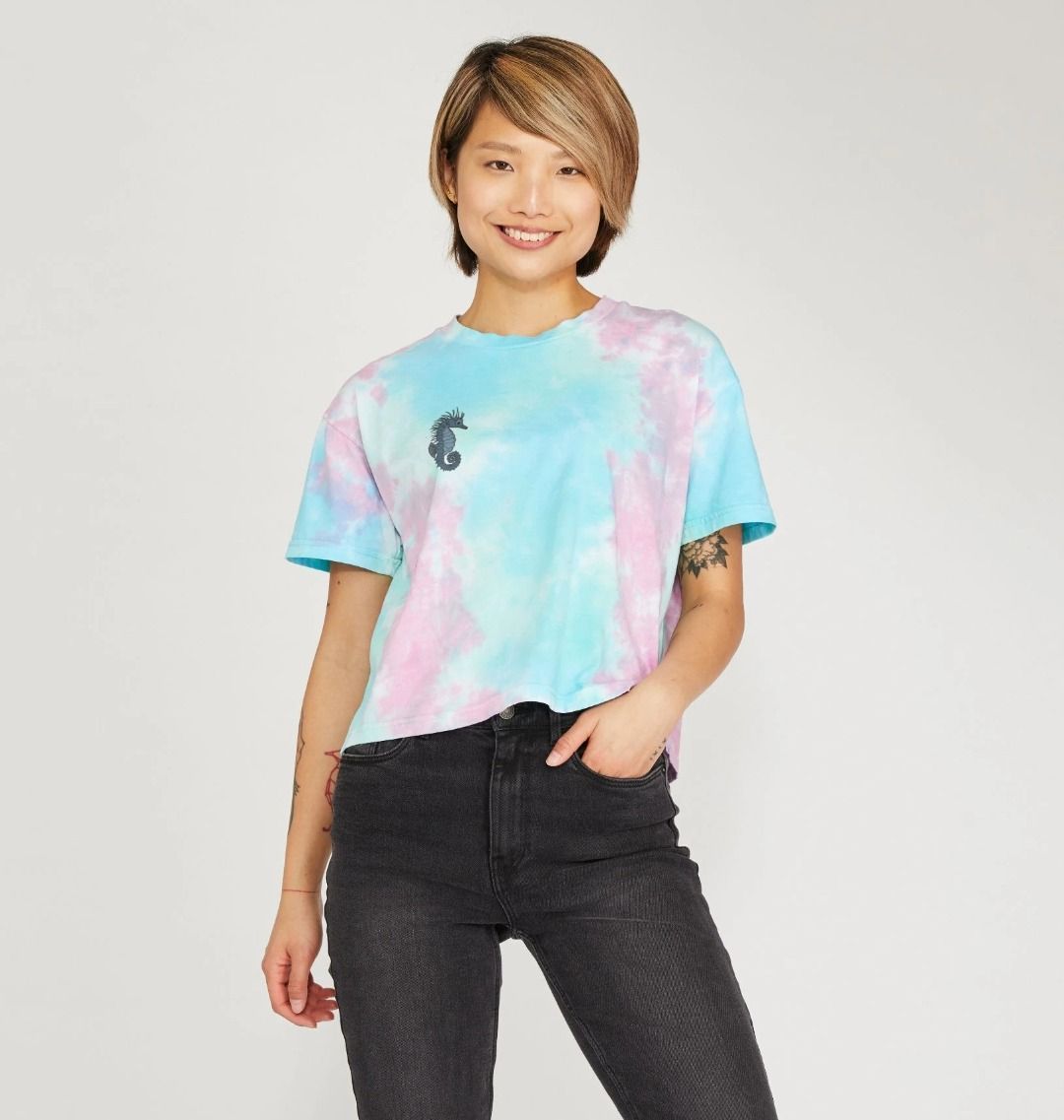 Seahorse White Crop Top | White T-shirt | White Tops for Women