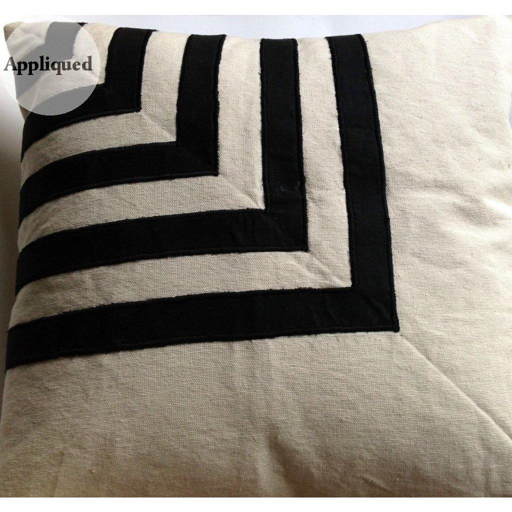 Appliqued Ivory Black Abstract Pillows