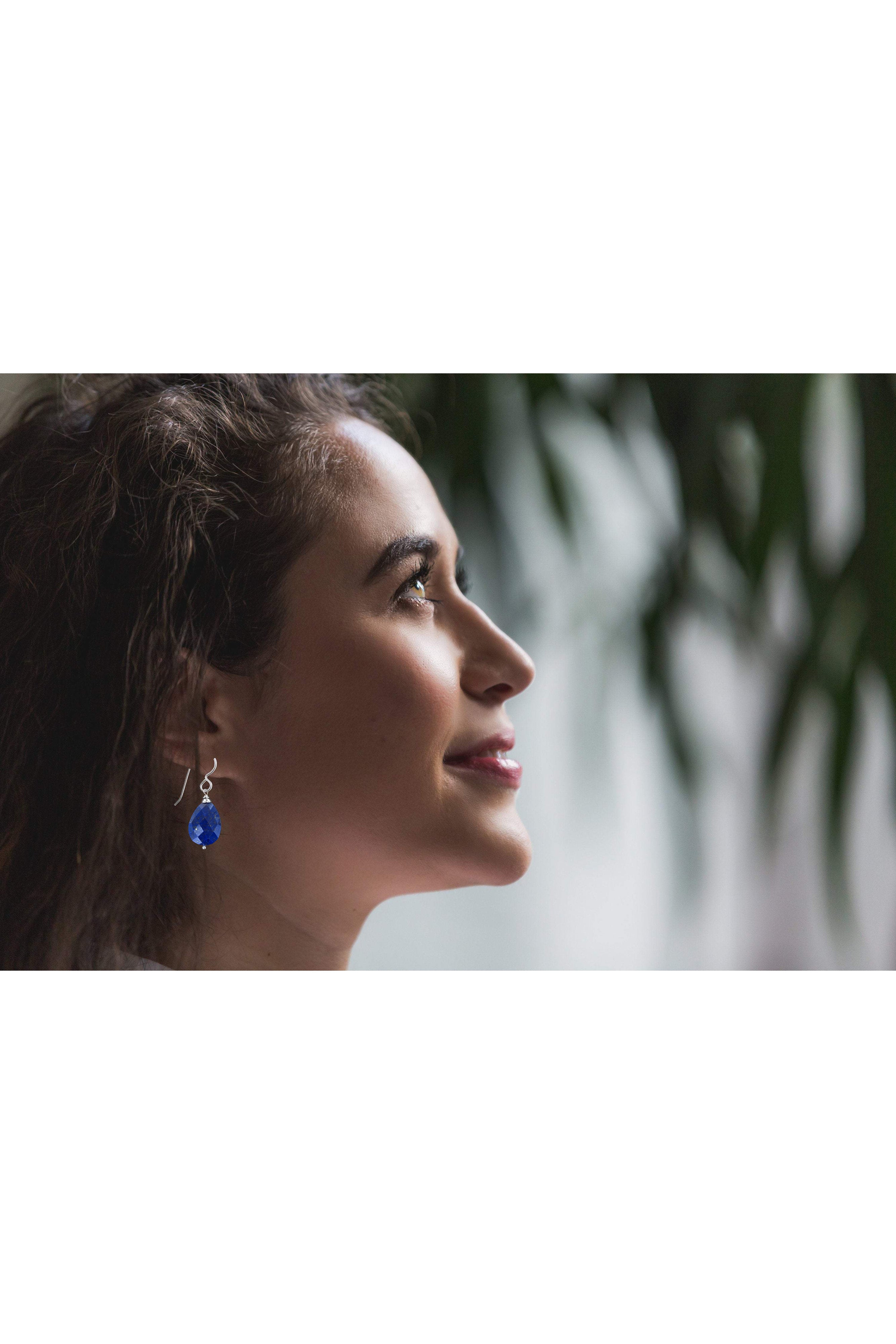 Navy Blue Lapiz Lazuli Dangle Silver Earrings