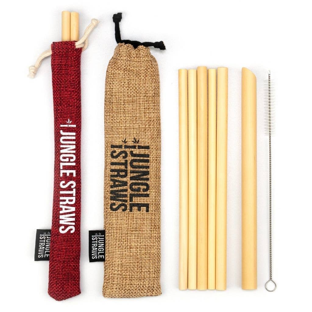 Jungle Culture - Bamboo Straws - Reusable Drinking Straw Set - Plastic-Free: Berry (Red)