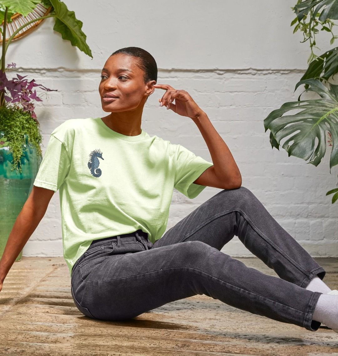 Seahorse White Crop Top | White T-shirt | White Tops for Women