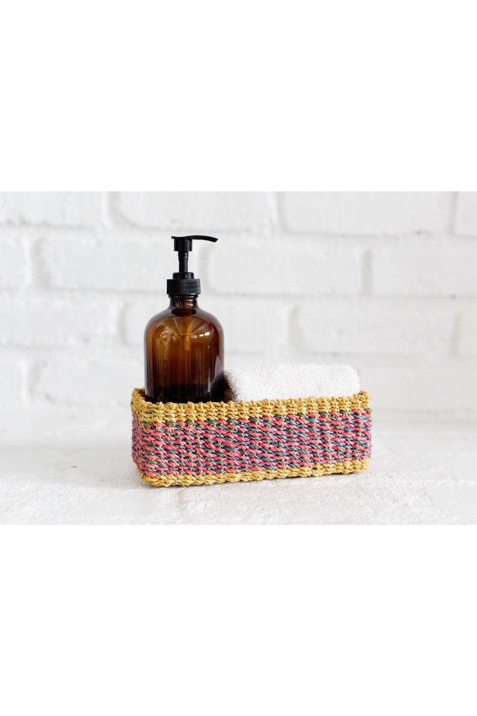 Abaca Storage Tray | Yellow + Pink | Blue