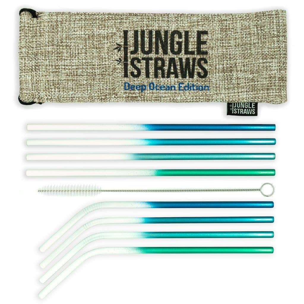 Jungle Culture - Stainless Steel Straws - Reusable Metal Straw Set: Deep Ocean Blue