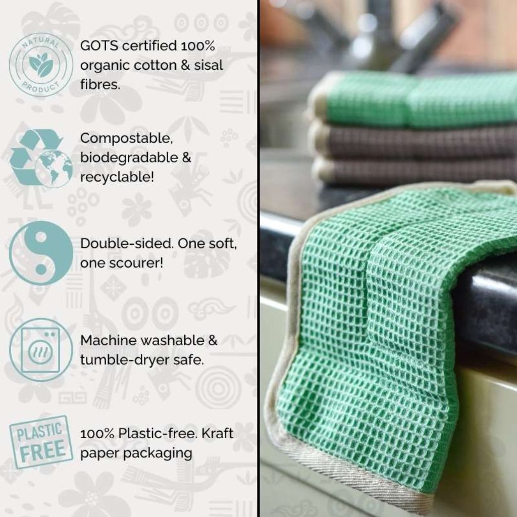 Reusable Dish Cloths - 100% Organic Sisal Cotton Cloth