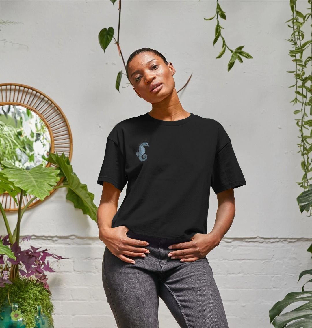 Seahorse White Crop Top | White T-shirt | White Tops for Women