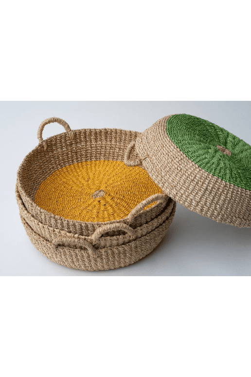 Seagrass Woven Round Tray and Basket I Yellow
