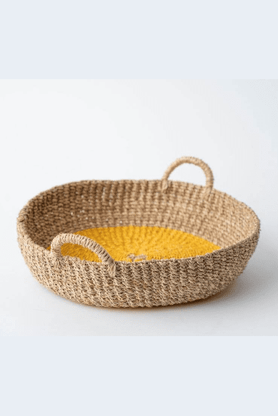 Seagrass Woven Round Tray and Basket I Yellow