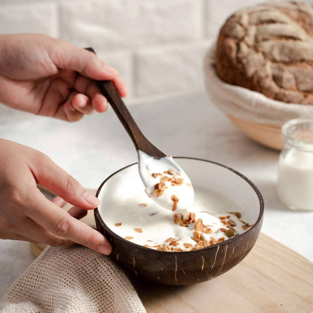 Coconut Bowls & Wooden Spoon Combo (Coco Shell Bowl): Classic Design