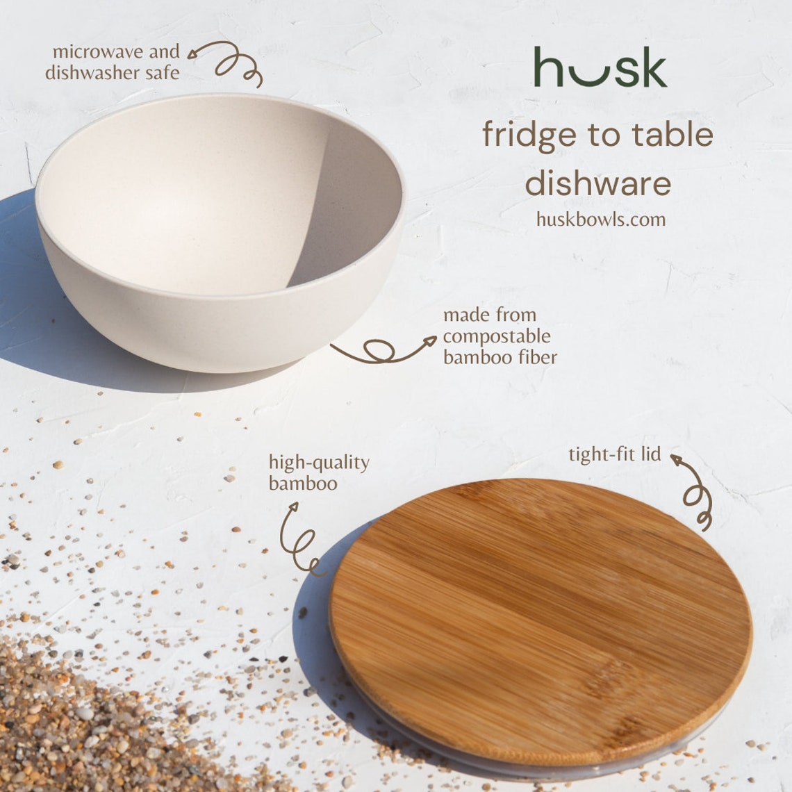 Eco-Friendly Food Storage Bowls, Plant-Based & Plastic-Free Kitchenware - Set of Two, by Husk Bowls