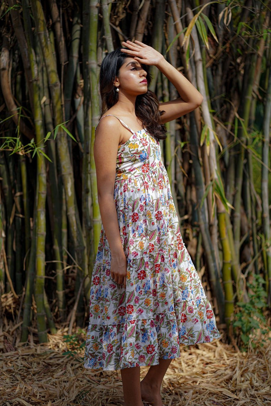Colorful Flower Print Midi Summer Dress | SARITA