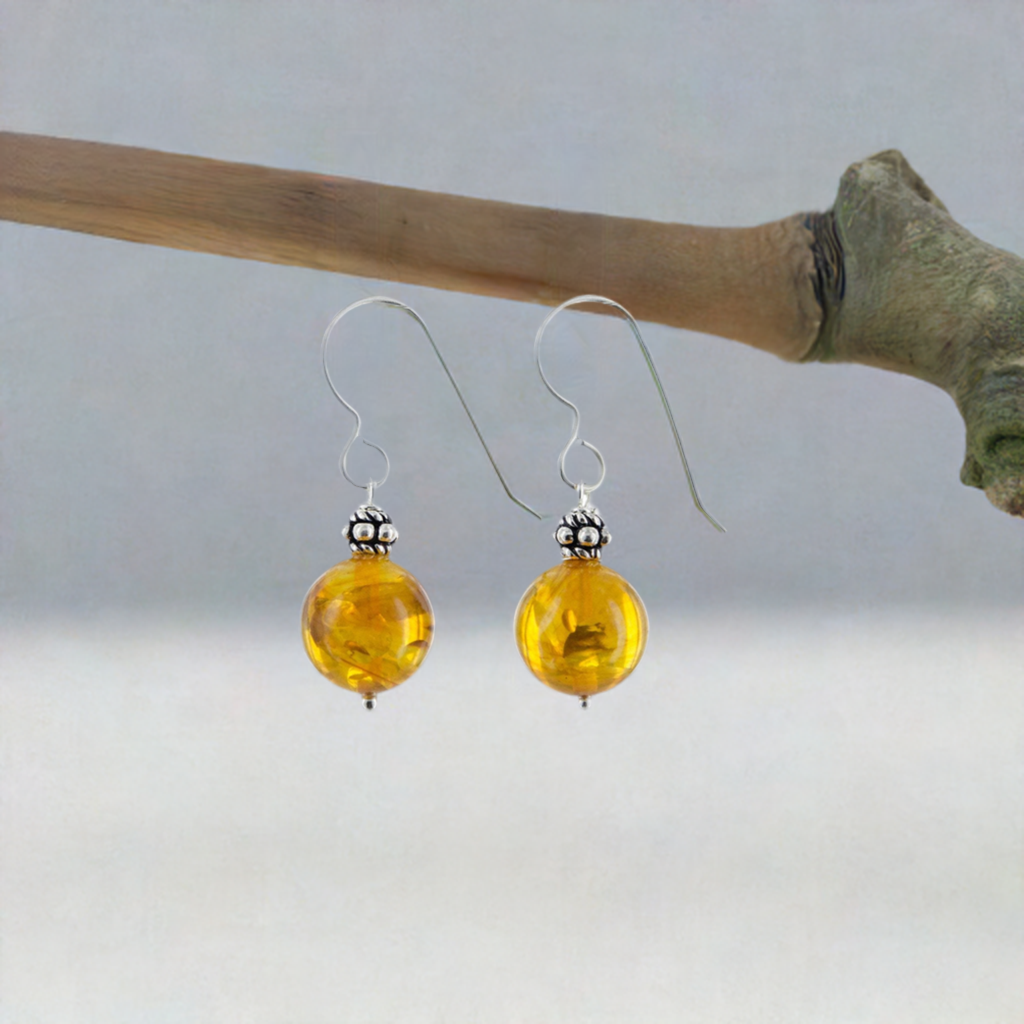 Amber Bead Dangle Earrings, Black Friday Deal